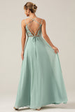 A-Line Spaghetti Straps Backless Maternity Matcha Bridesmaid Dress