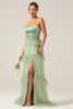 Load image into Gallery viewer, Matcha A-Line Strapless Long Bridesmaid Dress with Ruffles