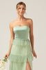 Load image into Gallery viewer, Matcha A-Line Strapless Long Bridesmaid Dress with Ruffles