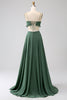 Load image into Gallery viewer, Spaghetti Straps Ruffles Green Hollow-out Long Bridesmaid Dress