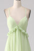 Load image into Gallery viewer, Ruffles A Line Green Bridesmaid Dress with Lace-up Back