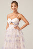 Load image into Gallery viewer, Lavender Flower Princess Spaghetti Straps Tiered Prom Dress