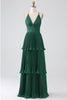 Load image into Gallery viewer, A-Line Dark Green Tiered Chiffon Bridesmaid Dress with Pleated