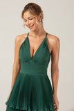 A-Line Tiered Chiffon Dark Green Long Pleated Bridesmaid Dress