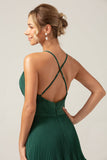 A-Line Tiered Chiffon Dark Green Long Pleated Bridesmaid Dress