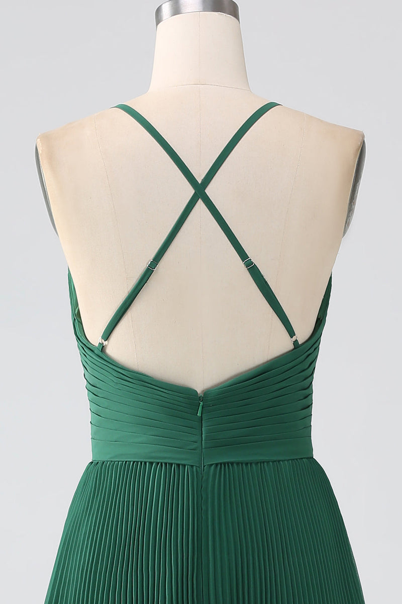 Load image into Gallery viewer, A-Line Dark Green Tiered Chiffon Bridesmaid Dress with Pleated