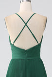 A-Line Dark Green Tiered Chiffon Bridesmaid Dress with Pleated