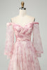 Load image into Gallery viewer, Blush Flower A-Line Off The Shoulder Print Prom Dress With Slit