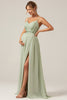 Load image into Gallery viewer, Dusty Sage A-Line Spaghetti Straps Chiffon Long Bridesmaid Dress with Slit