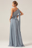 Load image into Gallery viewer, Dusty Blue Convertible Boho Chiffon Long Maternity Bridesmaid Dress