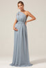 Load image into Gallery viewer, Dusty Blue Convertible Boho Chiffon Long Maternity Bridesmaid Dress