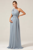 Dusty Blue Convertible Boho Chiffon Long Maternity Bridesmaid Dress