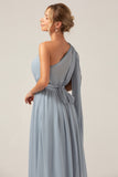 Dusty Blue Convertible Boho Chiffon Long Maternity Bridesmaid Dress