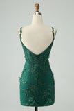 Dark Green Bodycon Spaghetti Straps Short Homecoming Dress with Appliques