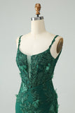 Dark Green Bodycon Spaghetti Straps Short Homecoming Dress with Appliques