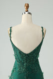 Dark Green Bodycon Spaghetti Straps Short Homecoming Dress with Appliques