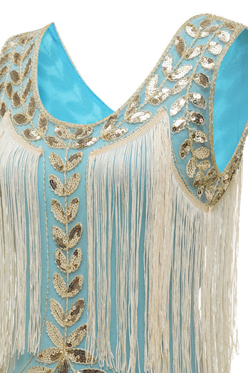 Plus Size Champagne Gatsby 1920s Flapper Dress with Sequins and Fringes