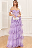 Load image into Gallery viewer, Blush Off the Shoulder Corset Sequin Tiered Prom Dress with Slit