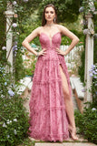 Purple Sweetheart Floral Chiffon A-Line Prom Dress with Ruffles