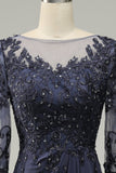 Grey Blue A-Line Half Sleeves Choir Dress with Embroidery