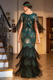 Sheath Black Sequins V Neck Long Choir Dress with Fringes