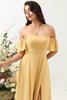 Load image into Gallery viewer, A Line Off the Shoulder Yellow Long Bridesmaid Dress