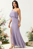 Load image into Gallery viewer, Sheath One Shoulder Purple Plus Size Bridesmaid Dress with Silt