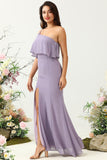 Sheath One Shoulder Purple Plus Size Bridesmaid Dress with Silt