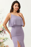 Sheath One Shoulder Purple Plus Size Bridesmaid Dress with Silt