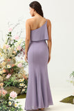 Sheath One Shoulder Purple Plus Size Bridesmaid Dress with Silt