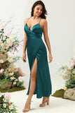 A Line Spaghetti Straps Dark Green Plus Size Bridesmaid Dress with Backless