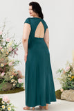 A Line V Neck Dark Green Plus Size Bridesmaid Dress with Open Back