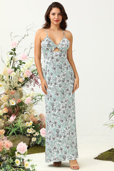Grey Green Mermaid Floral Bridesmaid Dress