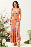 Orange Floral Asymmetrical Boho Bridesmaid Dress