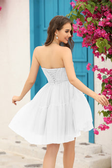 White Corset Detachable Long Sleeves Little White Dress
