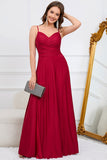 A Line Spaghetti Straps Burgundy Long Bridesmaid Dress