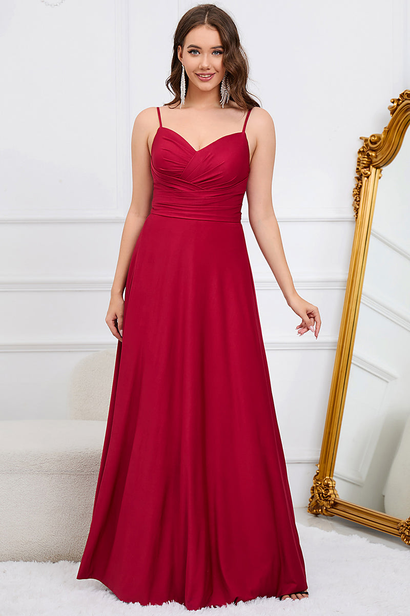 Load image into Gallery viewer, A Line Spaghetti Straps Burgundy Long Bridesmaid Dress