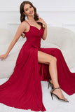 A Line Spaghetti Straps Burgundy Long Bridesmaid Dress