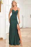 Mermaid Spaghetti Straps Navy Long Prom Dress with Beading