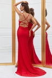 Mermaid Spaghetti Straps Red Long Prom Dress with Criss Cross Back