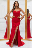 Mermaid Spaghetti Straps Red Long Prom Dress with Criss Cross Back