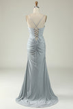 Mermaid Spaghetti Straps Dark Green Long Prom Dress with Criss Cross Back