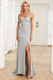 Mermaid Spaghetti Straps Dark Green Long Prom Dress with Criss Cross Back