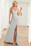 Mermaid Spaghetti Straps Dark Green Long Prom Dress with Criss Cross Back