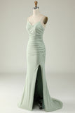 Mermaid Spaghetti Straps Dark Green Long Prom Dress with Criss Cross Back