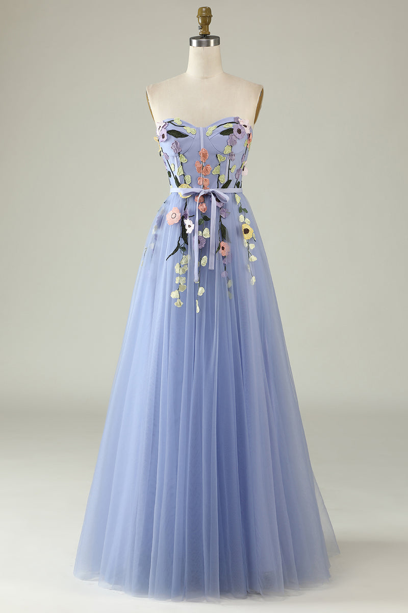 Load image into Gallery viewer, A Line Sweetheart Lavender Long Prom Dress with Appliques