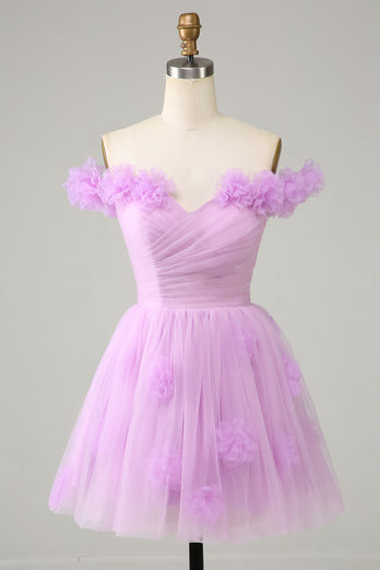 Pink Off the Shoulder Corset Graduation Dress With Flowers