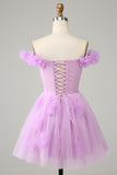 Pink Off the Shoulder Corset Graduation Dress With Flowers