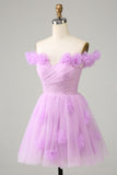 Pink Off the Shoulder Corset Graduation Dress With Flowers