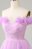 Pink Off the Shoulder Corset Graduation Dress With Flowers